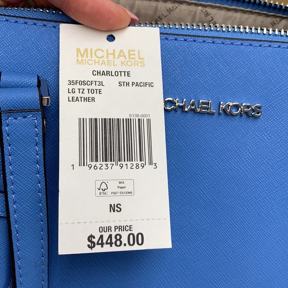MICHAEL KORS Jet Set Large Crossgrain Leather Top-Zip Charlotte Tote Bag NWT
